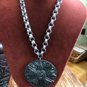 Vintage Silver Crest Medallion Necklace Pendant -